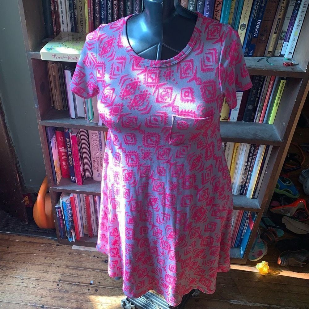 Lularoe pink & gray barbiecore XXS high low knit dress